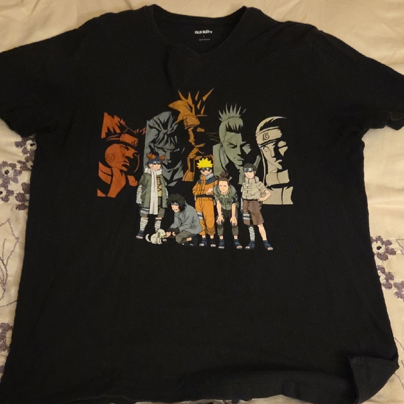 Old Navy Black T-Shirt with Anime Characters - Picture 1 of 3